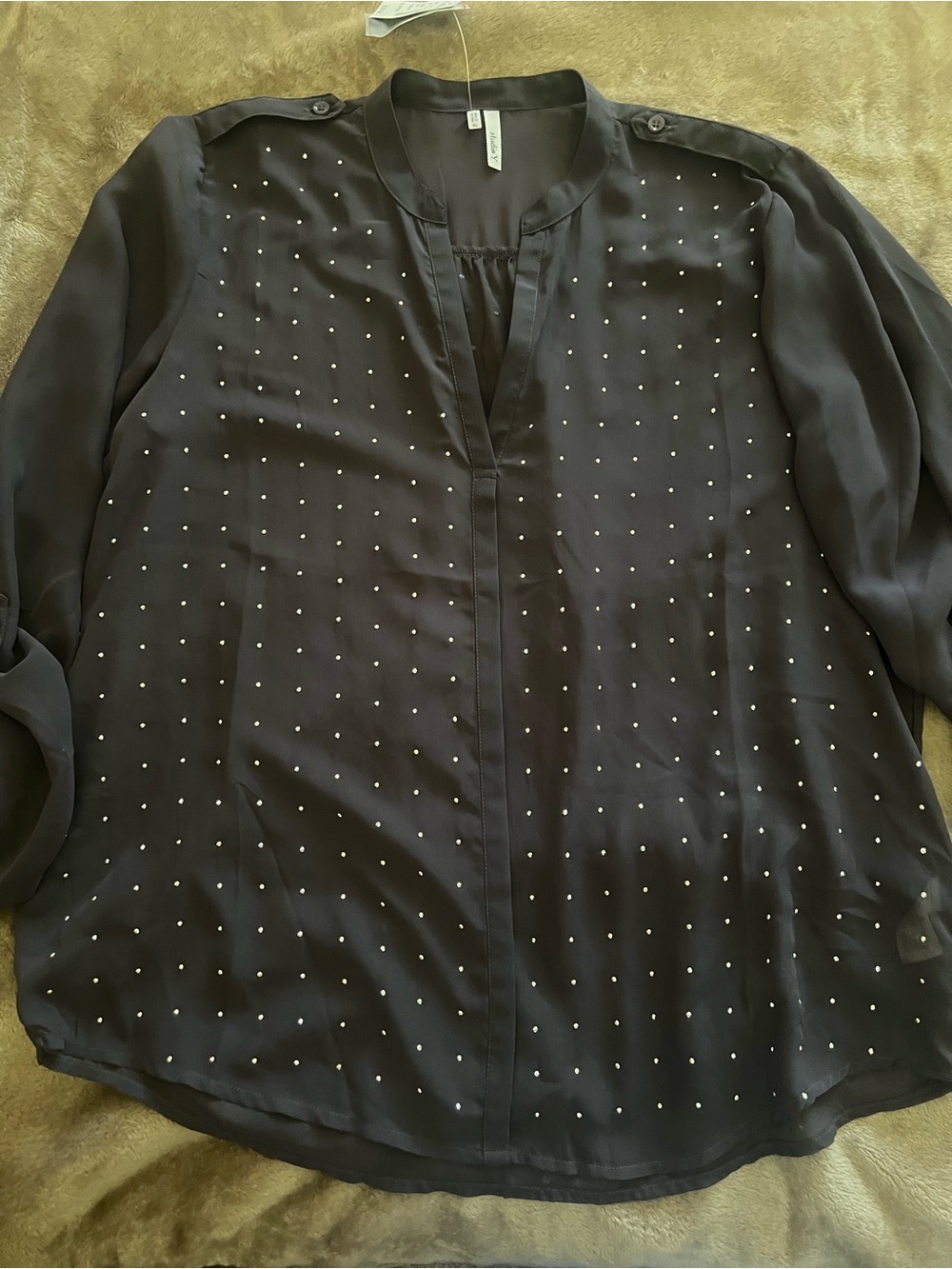 Studio Y Black Stud-Accent V-Neck Blouse